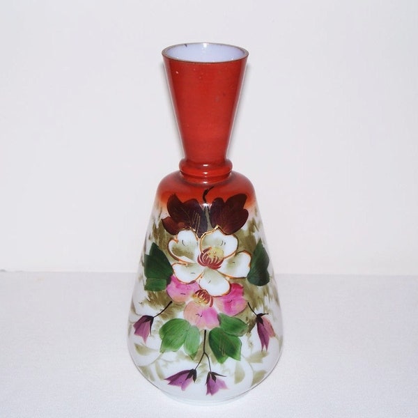 Antique Hand Painted Floral Glass Vase