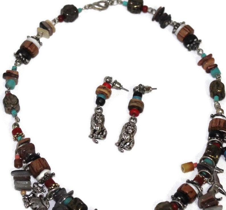 Colorful Bib Necklace African Animals Demi Parure Necklace and Earrings
