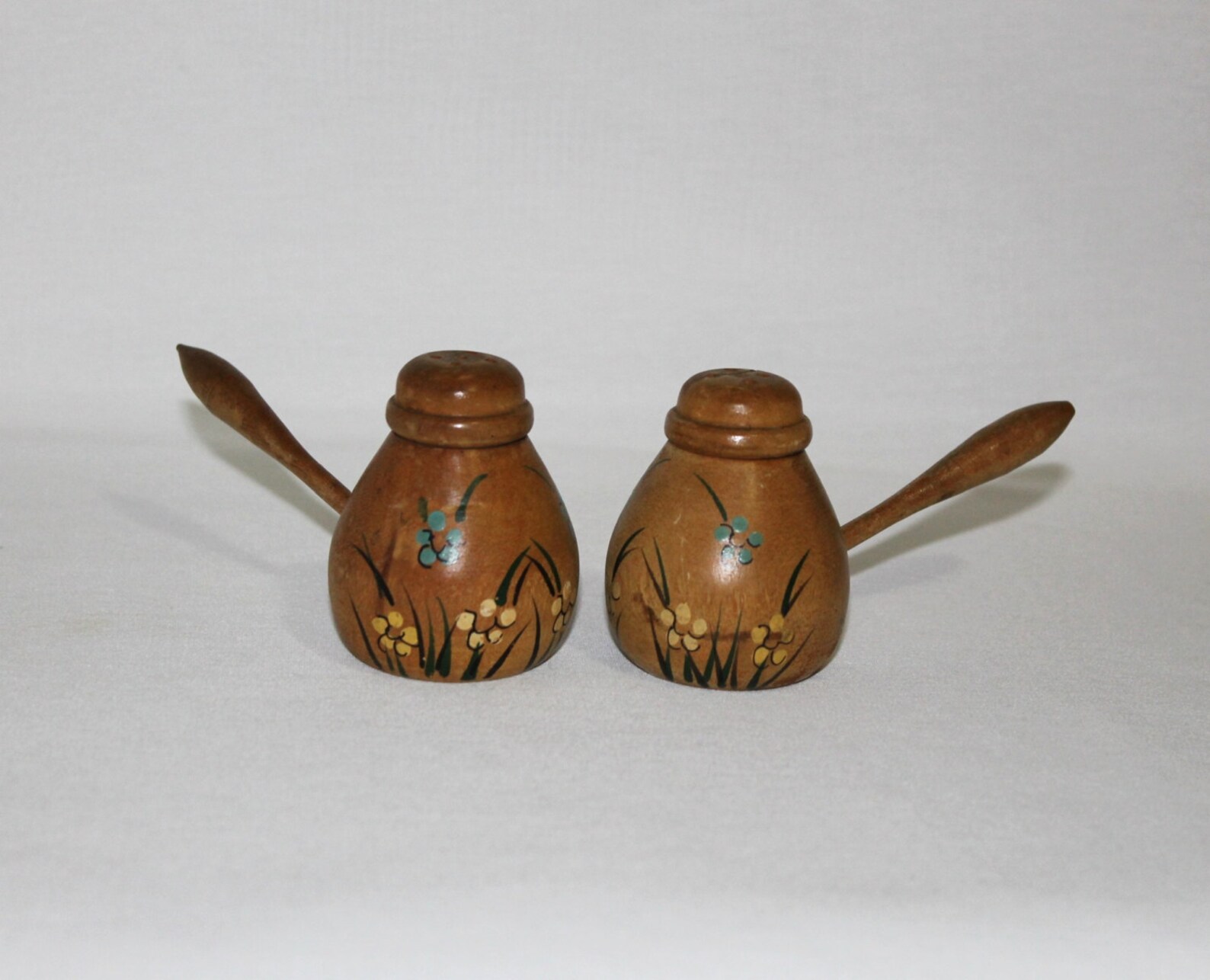 Vintage Wooden Salt and Pepper Shakers with Long Handles Etsy