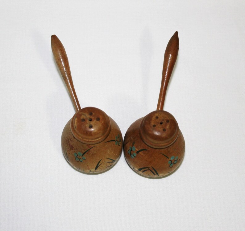 Vintage Wood Salt and Pepper Shakers with Long Handles Hand Etsy