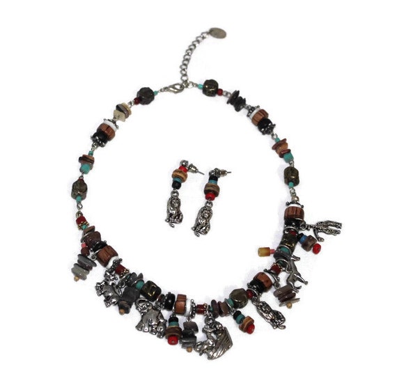 Colorful Bib Necklace African Animals Demi Parure Necklace and Earrings