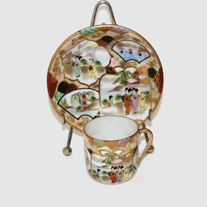 Kutani Shoza Style Hand Painted Eggshell Porcelain Cup and Saucer