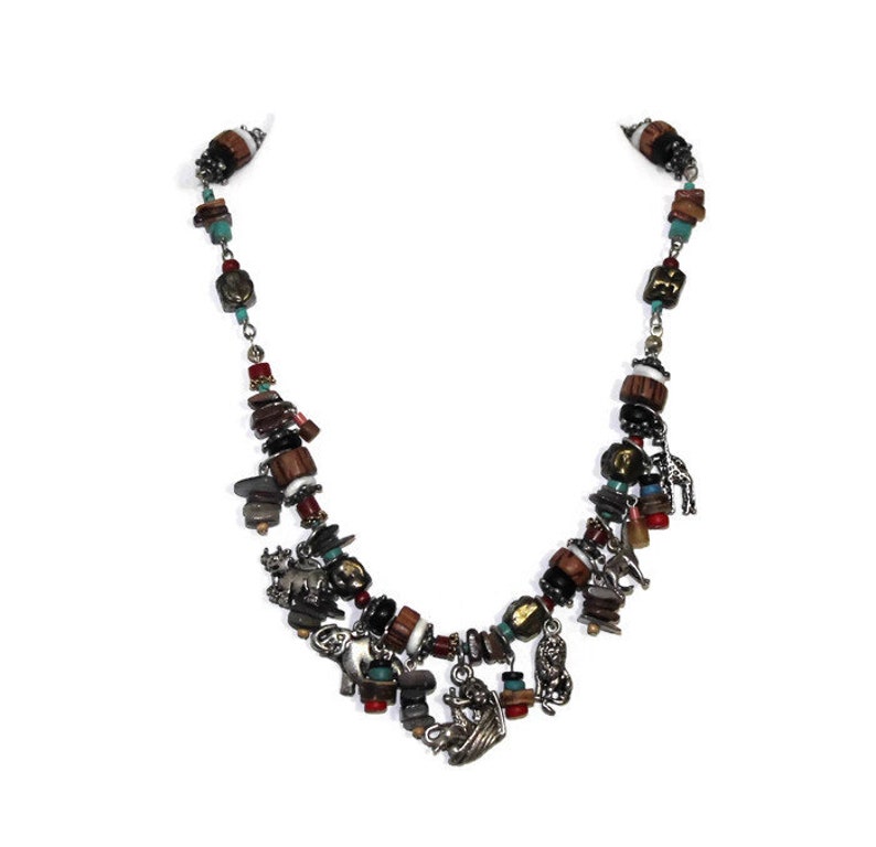 Colorful Bib Necklace African Animals Demi Parure Necklace and Earrings