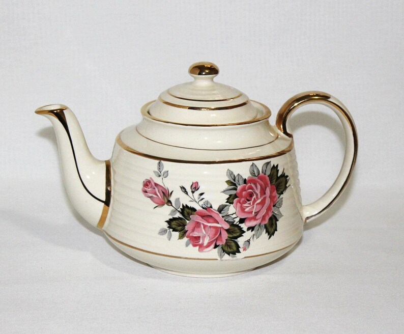 Sadler England Pink Rose Teapot with Gold Trim Pattern 3498 Etsy