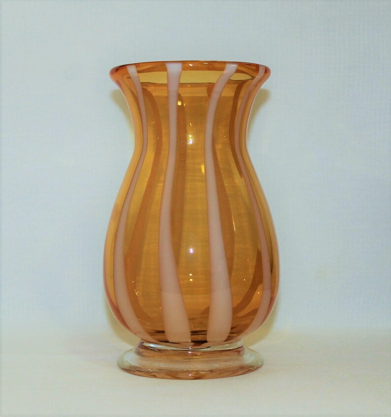 Opalescent Striped Amber Glass Vase 8 Inches Tall Etsy