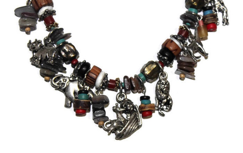 Colorful Bib Necklace African Animals Demi Parure Necklace and Earrings