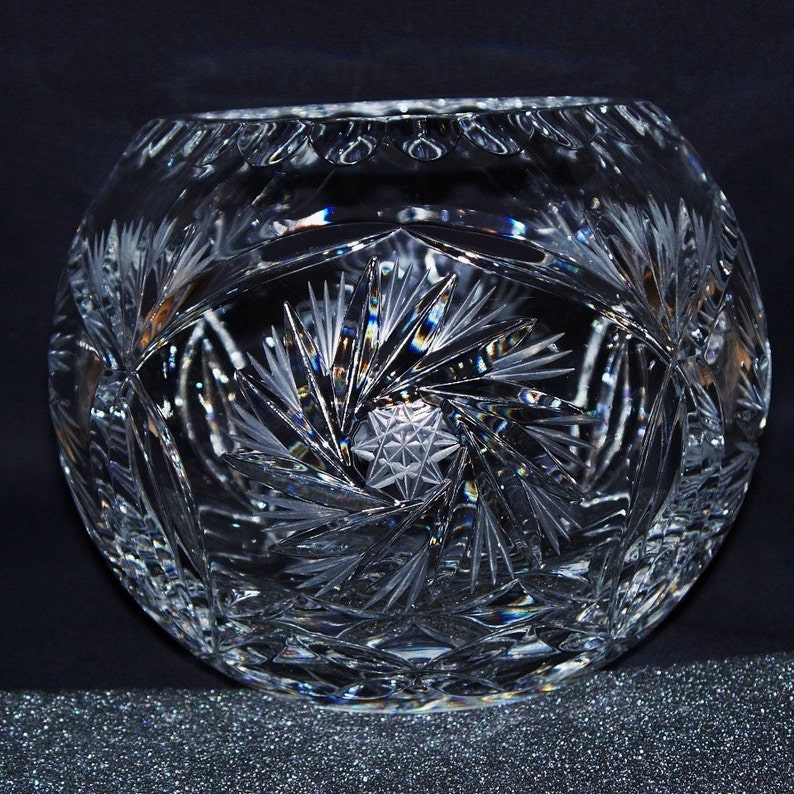 Polish Cut Crystal Pinwheel Rose Bowl Etsy