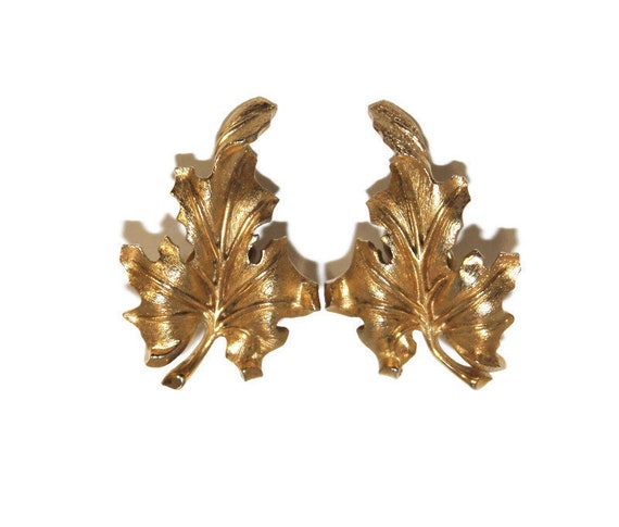 Crown Trifari Gold-Tone Leaf Clip-on Earrings | Etsy