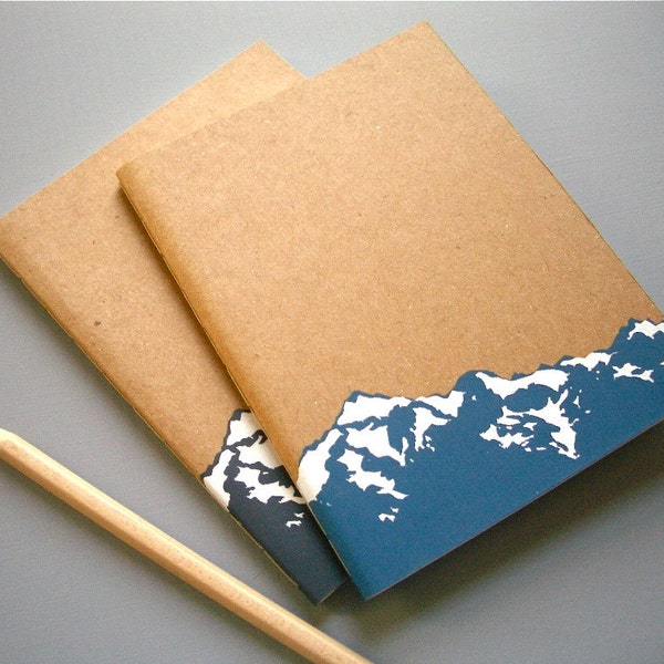 Small Mountain Notebook Journal - Screen Printed Blank Sketchbook - Travel, Nature, or Bullet Journal