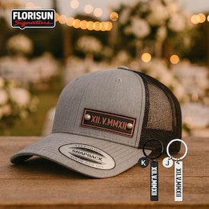 Roman Numeral Leather Patch Trucker | Personalized Date Hat | Anniversary Gift