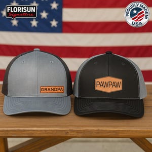 Grandpa Pawpaw Trucker Hats, Leather Patch Grandpa Hat, Pawpaw Hat for Men, Gift for Grandpa, Adjustable Mesh Cap