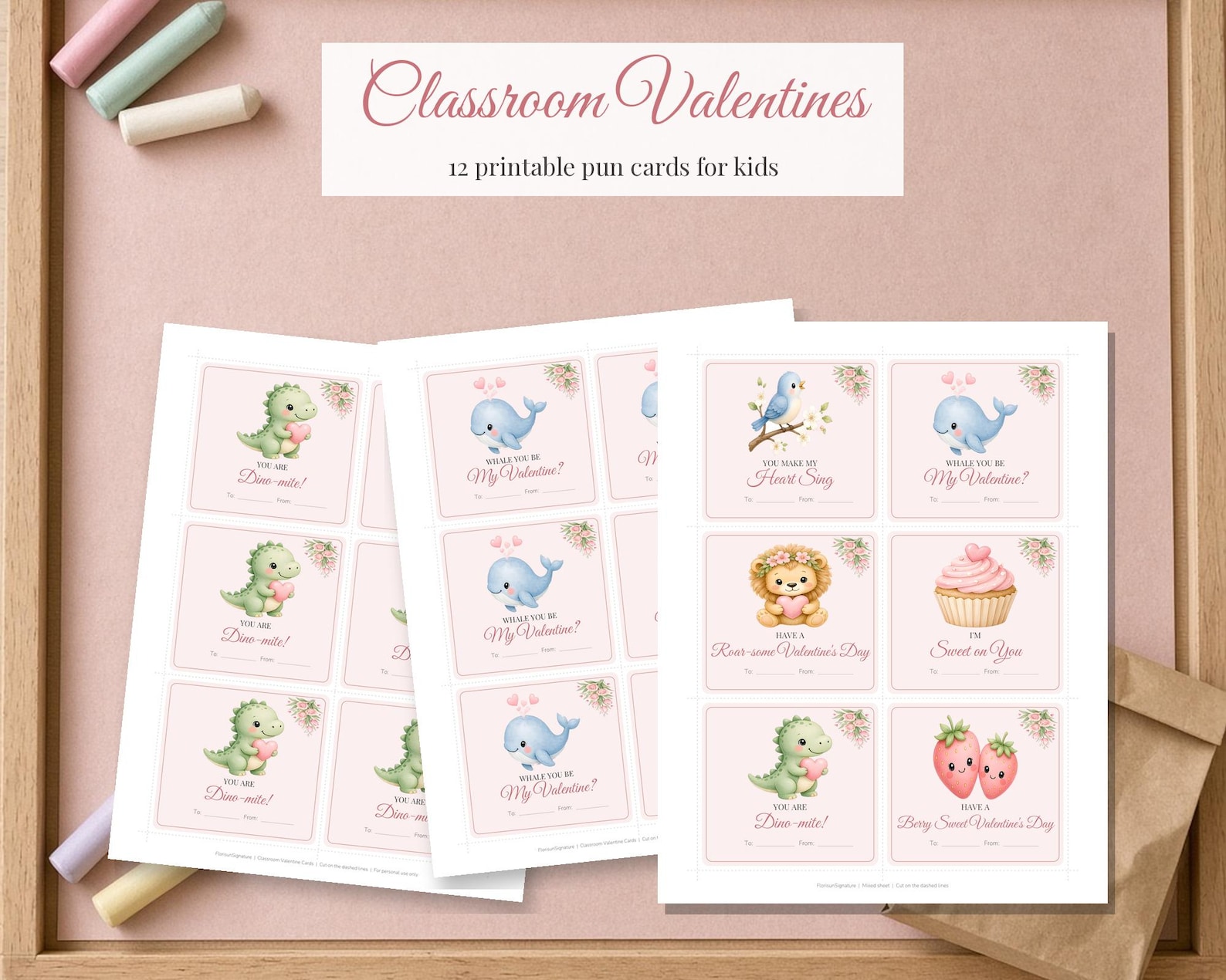 Classroom Valentine Cards Printable, Kids Valentines for School, Dino ...