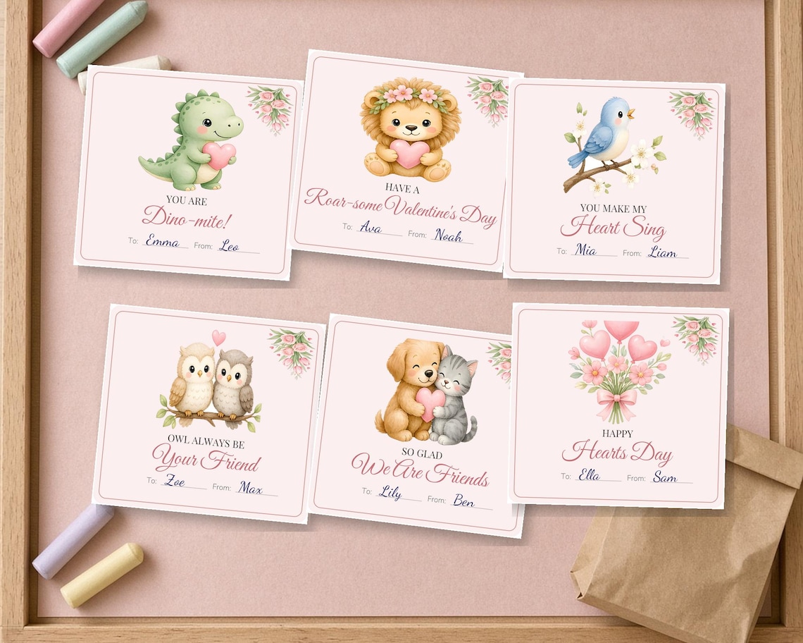 Classroom Valentine Cards Printable, Kids Valentines for School, Dino ...