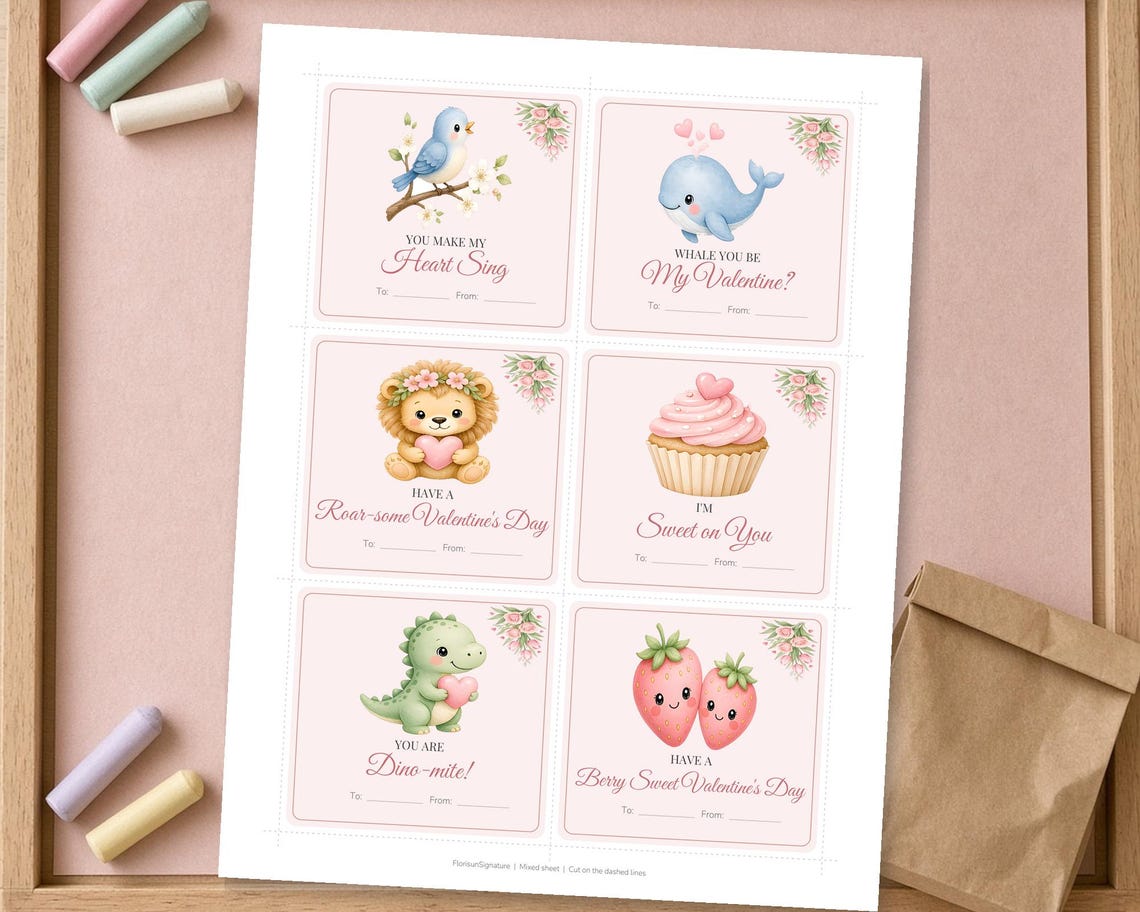 Classroom Valentine Cards Printable, Kids Valentines for School, Dino ...