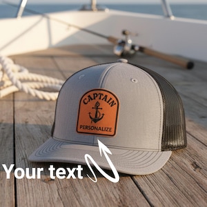 Personalized Leather Patch Trucker Hat, Custom Engraved Nautical Cap, Boating Gift for Men, Mesh Snapback