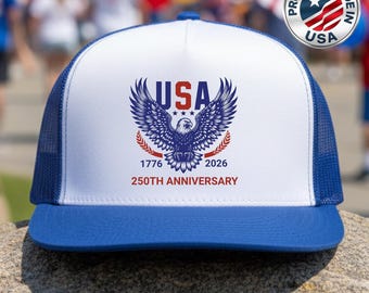 USA 250th Anniversary Hat – DTF Eagle Trucker Cap – Patriotic Gift for Him 1776–2026