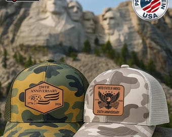 250th Anniversary USA Trucker Hat | American Eagle Leather Patch - 4th of July Patriotic Gift for Him