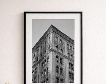 Fotografía arquitectónica en blanco y negro imprimible, arte mural de edificios históricos, descarga digital de arquitectura