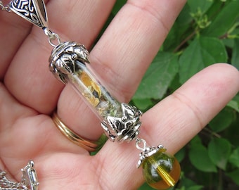 Citrine Necklace, Witchcraft Protection Amulet, Magical Jewelry,  Flower Vial Capsule Pendant, Wicca Pagan Necklace, Gift for Wiccan Witch,