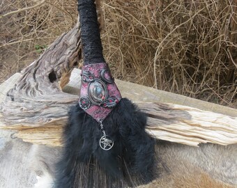 Witch's Altar Broom 12", Raven Totem Besom Broom with Polymer Clay Design, Witchcraft Supply, Wicca Pagan Decor, Gift for Wiccan, Pagan Gift