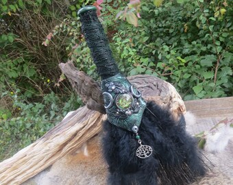 Witch's Altar Broom 12", Triquetra Besom Broom with Polymer Clay Design, Witchcraft Supply, Wicca Pagan Decor, Gift for Wiccan, Pagan Gift