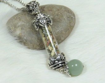 Witch's Good Luck Talisman Necklace, Pyrite Capsule Pendant, Fools Gold Witchcraft Charm, Wicca Intention Jewelry