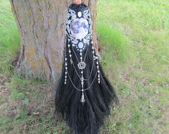 Full Moon Witch's Besom– Handmade Broom, Wiccan Pagan Lunar Decor- Pagan Gift Idea-Gift for Witches-Amulet Besom- Witchcraft Spiritual Home