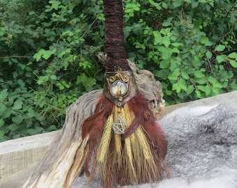 Witch's Altar Broom 12",God Goddess Besom Broom with Polymer Clay Design, Witchcraft Supply, Wicca Pagan Decor, Gift for Wiccan, Pagan Gift