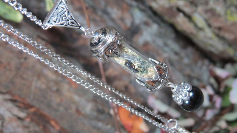 Witchcraft Protection Amulet, Protection Necklace, Wiccan Intention Jewelry,  Witchy Necklace, Crystal Herb Capsule Pendant 