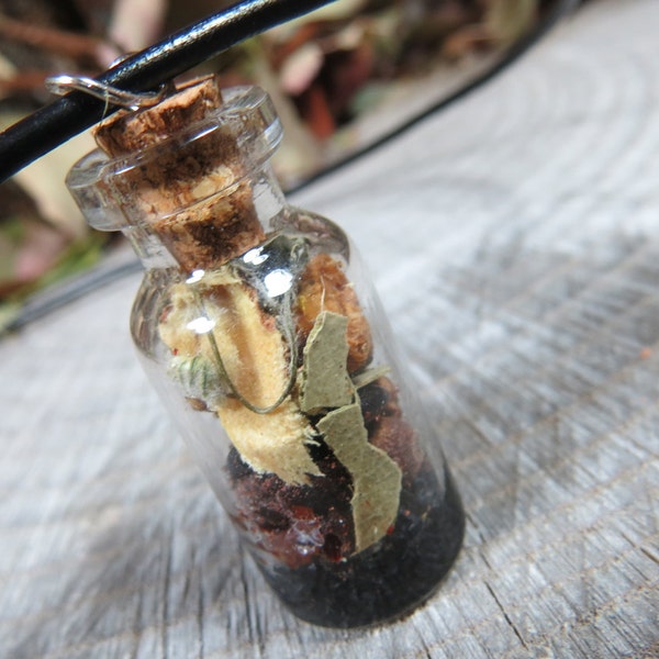 Black Salt Protection Amulet, Witch's Salt, Cork Bottle Pendant, Witchcraft Amulet Pendant, Wicca Pagan Necklace, Occult Talisman Jewelry