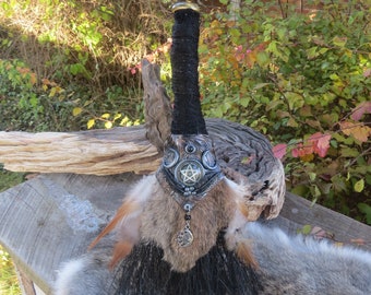Witch's Altar Broom 12", Pentacle Besom Broom with Polymer Clay Design, Witchcraft Supply, Wicca Pagan Decor, Gift for Wiccan, Pagan Gift