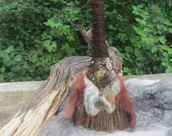Witch's Altar Broom 12", Pentacle Besom Broom with Polymer Clay Design, Witchcraft Supply, Wicca Pagan Decor, Gift for Wiccan, Pagan Gift