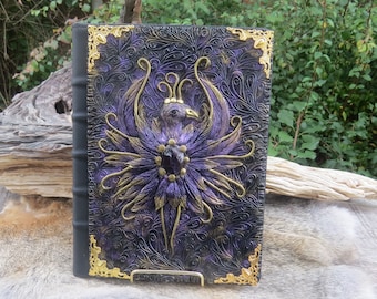 Book of Shadows, Phoenix Rising Witch's Grimoire, Wiccan Journal, Pagan Wicca Witchcraft Spell Book, Polymer Clay Journal