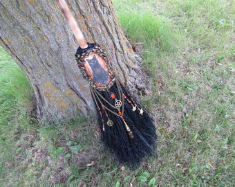 Black Cat Witch Besom | Handmade Witch Broom | Pagan Altar Decor | Gothic Cottage Witch Decor | Samhain Halloween Ritual Besom