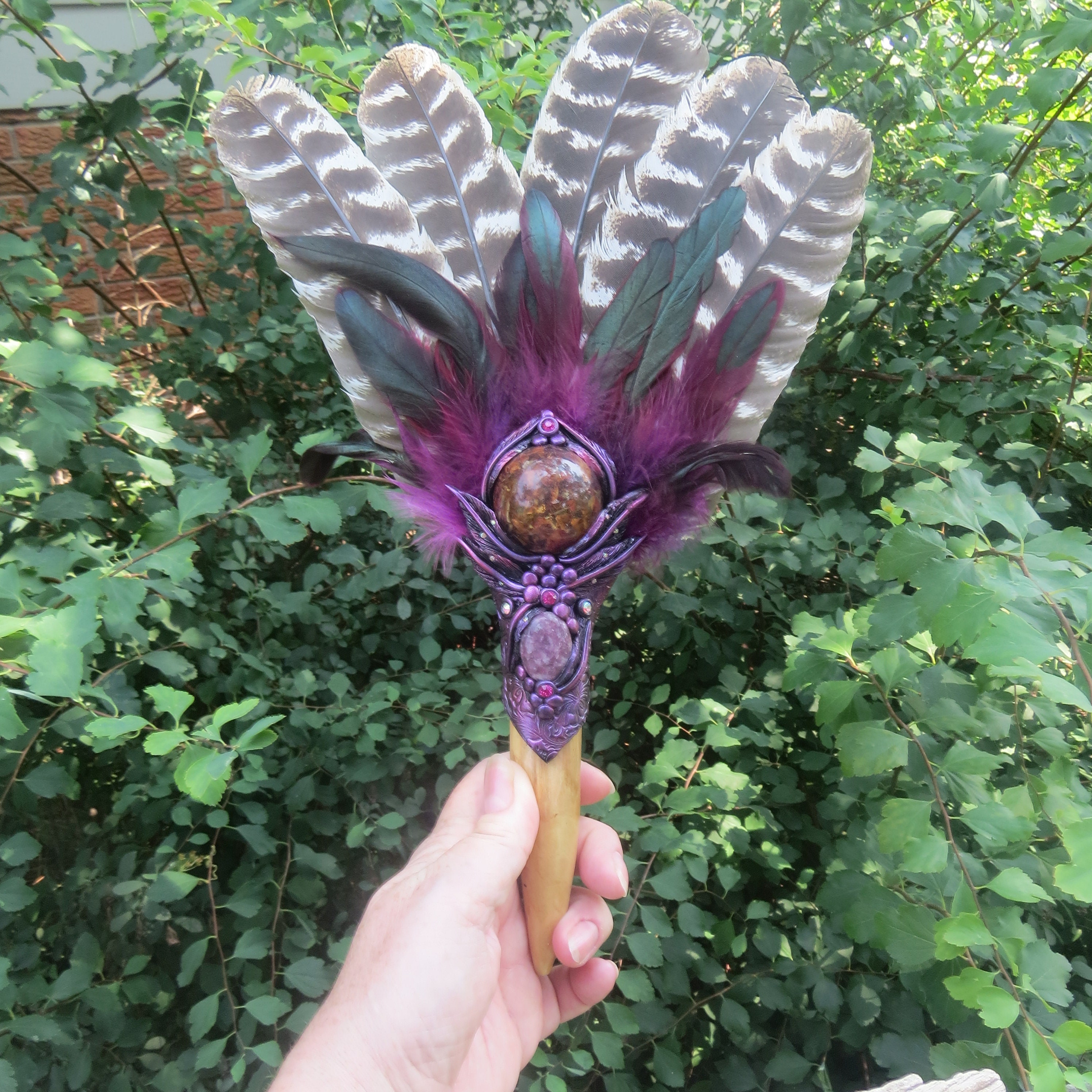 Smudge Feather Fan Polymer Clay Smudging Wand for House Energy Clearing Rose and Lavender Resin Cabochon Witchcraft Wicca Gift Idea Etsy