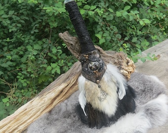 Wiccan Altar Broom 12", Wolf Totem Animal, Witchcraft Besom Broomstick, Pagan Home Decor, Gift Idea for Witches, Small Shamanic Witch Broom
