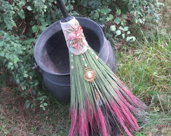 Fantasy Key Witch's Broom 43", Decorative Witchcraft Protection Besom, Pagan Wicca Home Decor, Wedding Jump Broom for Handfasting Ceremony