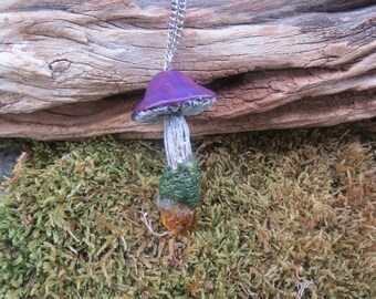Citrine Mushroom Necklace, Polymer Clay Gemstone Pendant, Woodland Fantasy Jewelry, Whimsical Magic Mushroom, Gift for Mushroom Lovers,