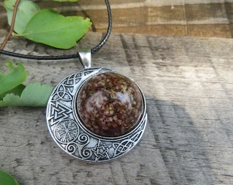 Crescent Moon and Heather Amulet, Witch's  Protection Amulet Pendant, Witchcraft Luck Talisman, Wicca Pagan Necklace,  Gift for Witch