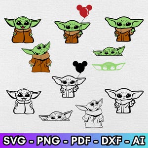 Grogu svg, Baby Yoda Svg Bundle, Baby Yoda Clipart, Cartoon Movie Svg, Dxf, Eps, Png, Vector Files, Tshirt design, Cricut, Silhouette