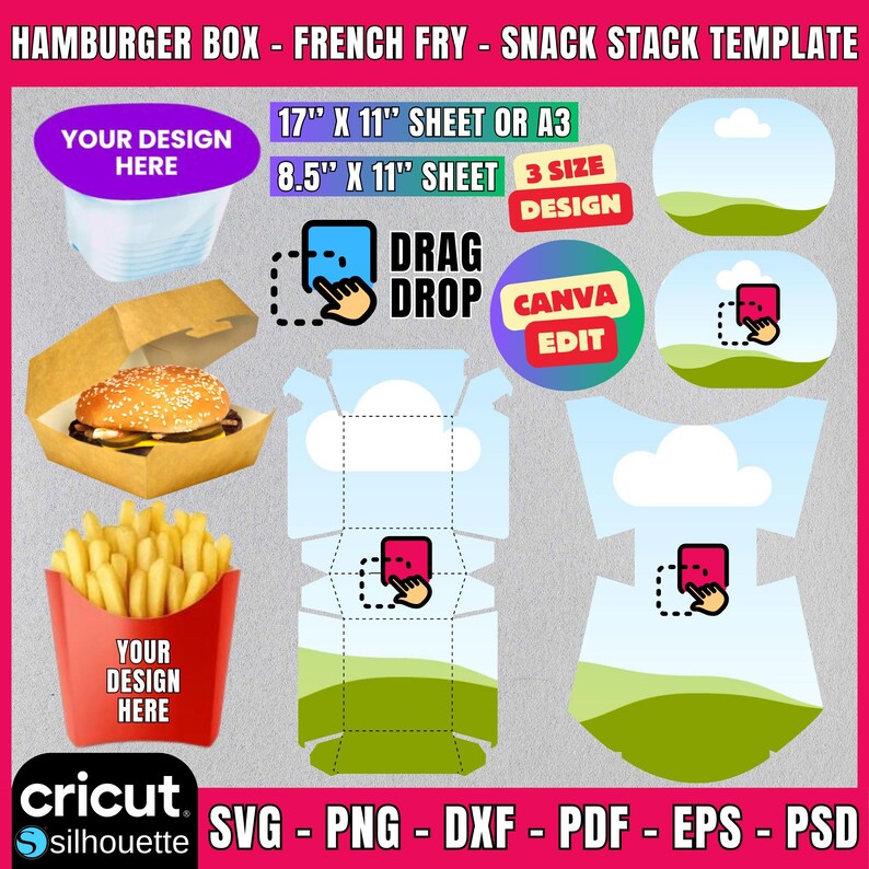 Hamburger Box Template Svg, Cheeseburger Box Template, French Fry Box ...