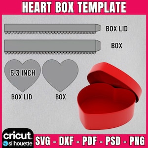 Caja de corazón Svg, plantilla de caja de corazón, troquel de caja de corazón, caja svg, caja de obsequios de fiesta, caja de corazón de San Valentín, archivo de caja cricut, caja de silueta