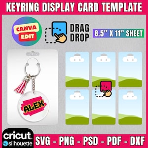 Keychain Display Card Template, Keyring Display Card Svg, Keyring Display Card Template, Keychain Packaging, Key Ring Tag, Canva Editable