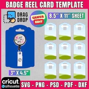 Badge Reel Card, Badge Reel Display Card, Modello Badge Reel Card, Design Badge Reel Card, File Svg per Cricut, Canva modificabile