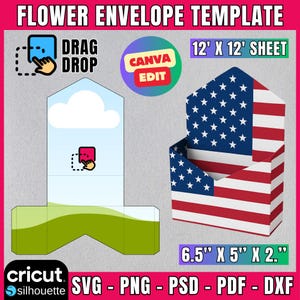 Flower Envelope Template, Flower Envelope Box Template, Blank Template, Canva Editable