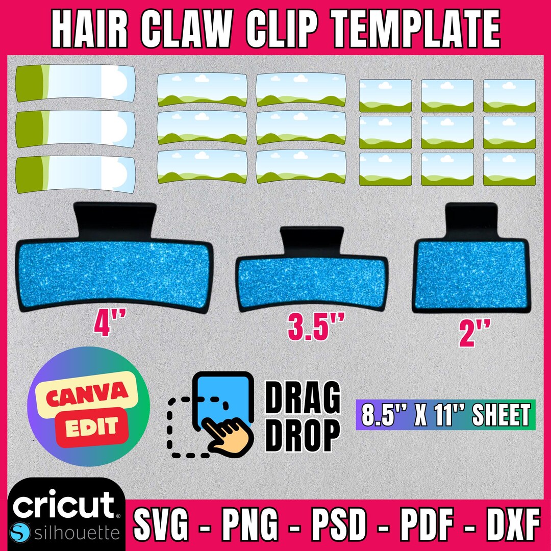 Hair Claw Clip Template BUNDLE, Hair Claw Clip Sublimation Template ...
