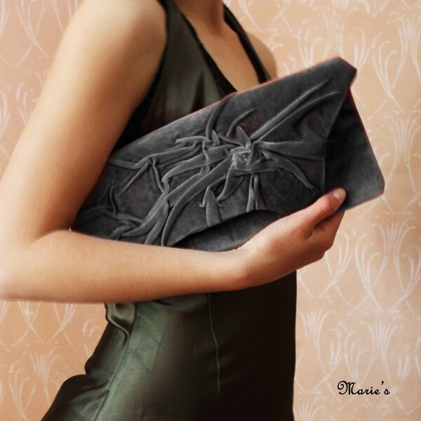 Love - Grey Clutch Bag in Velvet plush
