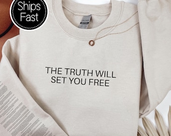 John 8:32 Minimalist Gift for Her or Him Christian Sweatshirt Custom Bible Verse Sleeve Know The Truth Personalised Gift Idea