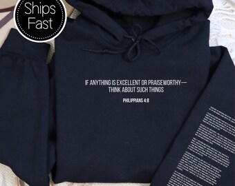 Philipper 4: 8 Christian Hoodie - Personalisierte Bibel Vers Geschenk