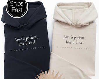1 Corinthians 13:4 Wedding Gift for Her and Him Christian Hoodie Custom Bible Verse Love Is Patient Personalised Couples Gift Idea